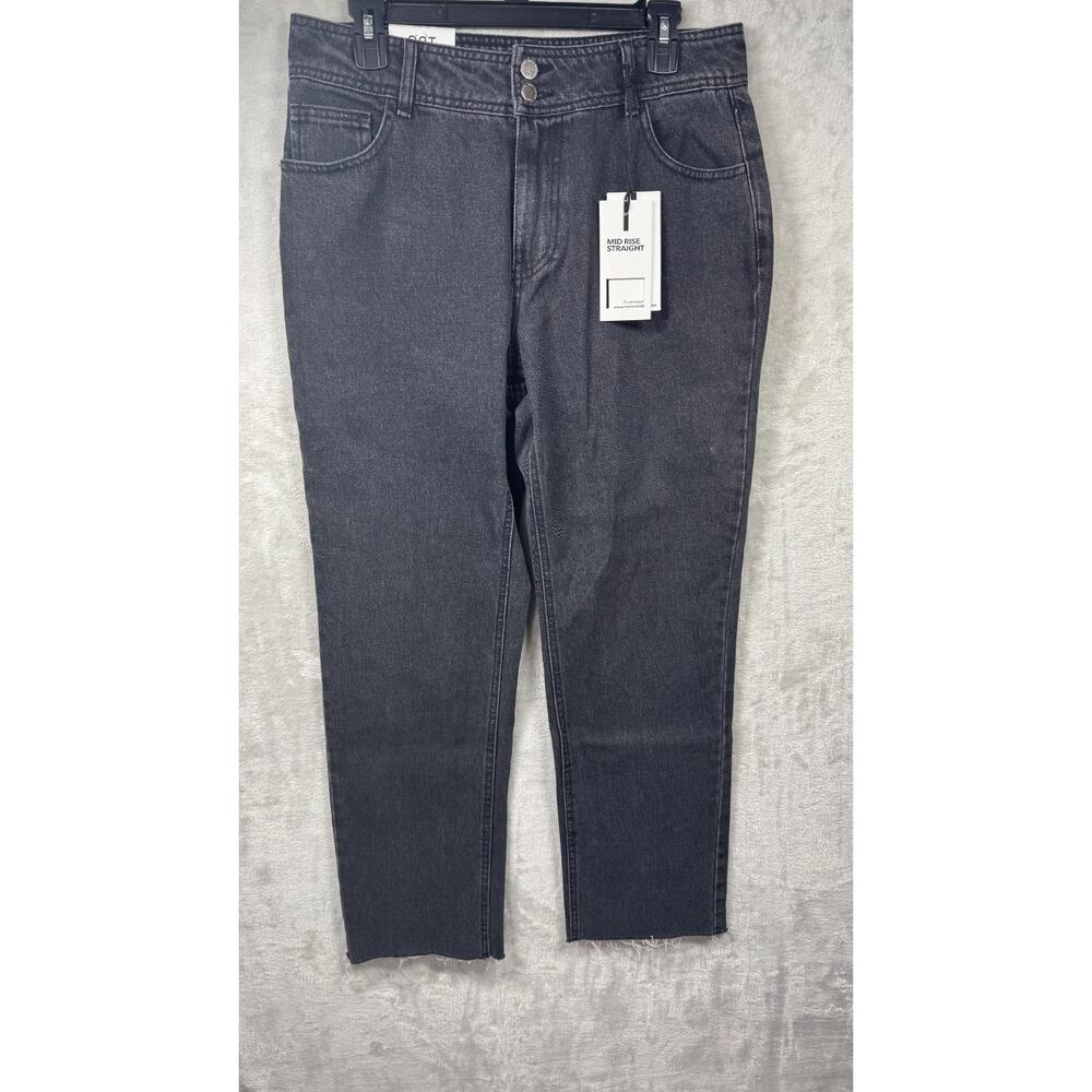 OAT NEW YORK Womens Denim Jeans 10/30 Dark Gray Frayed Hem Straight Leg Zip NEW